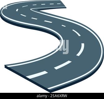 La route sinueuse avec des marquages de voie est courbée en forme de s. Route sinueuse courbe dans l'espace en projection isométrique Illustration de Vecteur