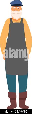 Agriculteur senior avec une longue barbe blanche portant un tablier et se tenant immobile. Agriculteur mâle senior portant un tablier et se tenant immobile Illustration de Vecteur