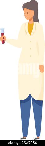 Le scientifique est debout et tient un tube à essai contenant un liquide rouge. Scientifique féminin tenant un tube à essai, concept de recherche en laboratoire Illustration de Vecteur