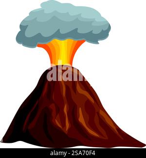Volcan en éruption avec de la lave fondue, des cendres et de la fumée explosant dans l'air. Volcan en éruption avec lave fondue et nuage de cendres Illustration de Vecteur