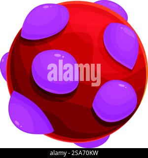Planète rouge de dessin animé avec des cratères violets de l'impact d'astéroïde flottant dans l'espace ouvert. Planète rouge avec des cratères violets de l'impact d'astéroïde flottant dans l'espace ouvert Illustration de Vecteur