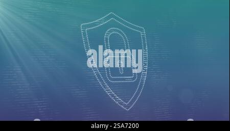 Image de traînées de lumière sur l'icône de cadenas sur fond bleu Banque D'Images