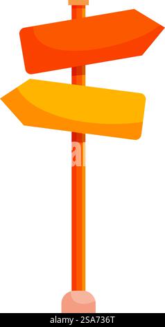 Deux flèches blanches orange pointant dans des directions opposées sur un panneau en bois, isolé sur blanc. Panneau de direction orange vierge pointant dans deux directions opposées Illustration de Vecteur