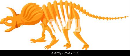 Squelette fossile Golden triceratops debout sur quatre pattes en vue latérale. Squelette de tricératops posant au musée de paléontologie Illustration de Vecteur