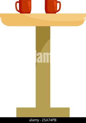 Table ronde avec deux tasses debout sur un fond blanc, parfait pour représenter une pause café ou une réunion décontractée. Table ronde avec deux tasses debout sur fond blanc Illustration de Vecteur