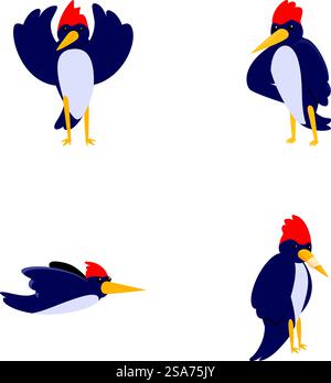 Les icônes drôles de pic-bois définissent le vecteur de dessin animé. Oiseau au pic mignon. Personnage de dessin animé. Les icônes drôles de pic-bois définissent le vecteur de dessin animé. Oiseau au pic mignon Illustration de Vecteur