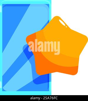 Le téléphone intelligent de style dessin animé reçoit une note de cinq étoiles, indiquant la satisfaction du client. Smartphone de style dessin animé recevant une note de commentaires de cinq étoiles Illustration de Vecteur