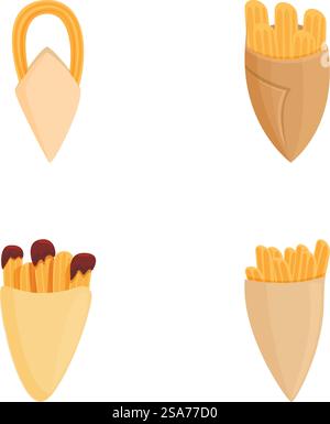 Illustrations vectorielles d'articles de restauration rapide classiques et en forme de cadenas, y compris les frites et les pépites. Ensemble de pictogrammes de restauration rapide de dessin animé Illustration de Vecteur