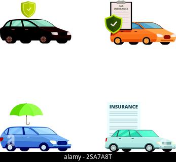 Collection de quatre graphiques d'assurance automobile avec des symboles de protection. Ensemble d'icônes de concept d'assurance automobile Illustration de Vecteur