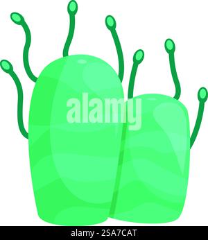 Deux bactéries de dessins animés turquoise répandent leurs tentacules à la recherche de nourriture. Deux bactéries de dessin animé turquoise propageant des tentacules Illustration de Vecteur