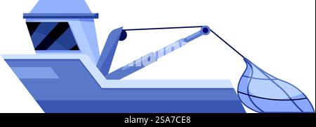 Bateau de pêche jetant des filets en mer pour le poisson, pêche commerciale en haute mer. Bateau de pêche jetant des filets en mer pour poissons Illustration de Vecteur