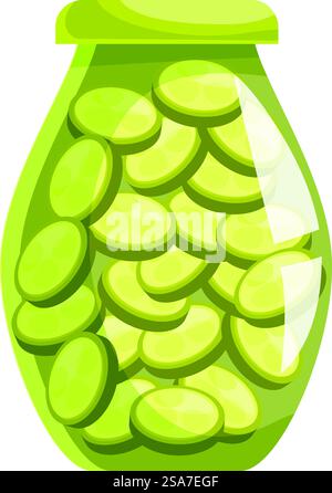 Pot en verre rempli de concombres marinés tranchés préservant la nourriture pendant longtemps. Pot en verre rempli de concombres marinés tranchés préservant la nourriture Illustration de Vecteur