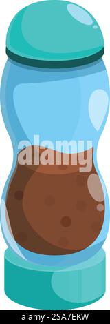 Une bouteille d'eau à moitié pleine contenant de la poudre de café instantanée attend d'être bue. Bouteille d'eau en plastique bleu à moitié pleine avec café instantané en poudre Illustration de Vecteur