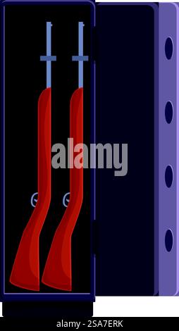 Le coffre-fort des armes à feu est ouvert, révélant deux fusils stockés à l'intérieur. Arme à feu sûr avec des fusils à l'intérieur stockant les armes en toute sécurité Illustration de Vecteur