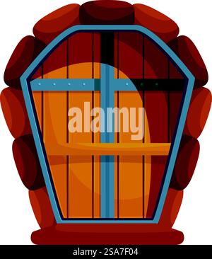 Vieille porte en bois avec cadre en pierre menant à l'endroit secret attend d'être découverte. Vieille porte en bois avec cadre en pierre menant à un endroit secret Illustration de Vecteur