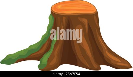 Grande souche d'arbre ancienne recouverte de mousse verte, isolée sur fond blanc. Grosse souche d'arbre recouverte de mousse verte Illustration de Vecteur