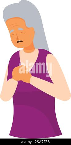 Une femme âgée serre sa poitrine dans l'inconfort, souffrant de douleurs cardiaques. Femme âgée éprouvant des douleurs thoraciques et essoufflement Illustration de Vecteur