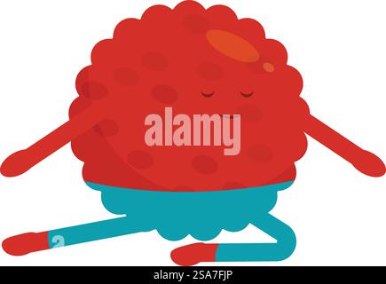 Personnage rouge rond portant un pantalon bleu faisant des splits exercice sur fond blanc. Drôle de personnage rouge portant un pantalon bleu faisant des splits exercice Illustration de Vecteur