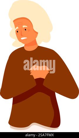 Une femme âgée serre sa poitrine dans la douleur, son visage contorsionné dans l'inconfort. Femme âgée souffrant d'une crise cardiaque tenant la poitrine éprouvant une gêne Illustration de Vecteur