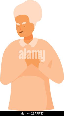 Femme âgée souffrant d'une crise cardiaque tenant la poitrine éprouvant une gêne. Femme âgée serrant la poitrine dans la douleur, éprouvant une crise cardiaque Illustration de Vecteur