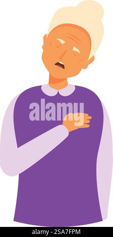 Femme âgée tenant sa poitrine éprouvant un essoufflement et des douleurs cardiaques. Femme âgée souffrant de douleurs thoraciques illustration Illustration de Vecteur