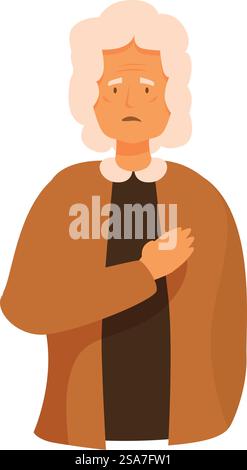 Femme âgée ayant une crise cardiaque, se sentant mal, tenant sa poitrine, souffrant de douleur. Femme âgée souffrant d'une crise cardiaque tenant la poitrine Illustration de Vecteur