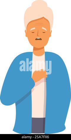 Femme âgée tenant sa poitrine, souffrant d'une forte douleur cardiaque ou thoracique. Femme âgée ayant une crise cardiaque tenant la poitrine ressentant la douleur Illustration de Vecteur