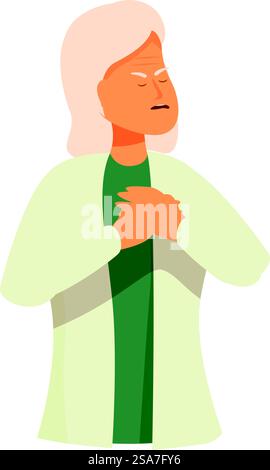 Une femme âgée serre sa poitrine dans la douleur, suggérant une urgence médicale potentielle. Femme âgée tenant sa poitrine éprouvant une gêne Illustration de Vecteur