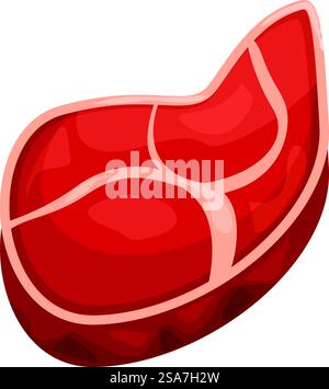 Gros morceau de viande rouge crue avec de la graisse est couché sur le fond blanc. Gros morceau de viande rouge crue avec de la graisse est couché et attend la cuisson Illustration de Vecteur