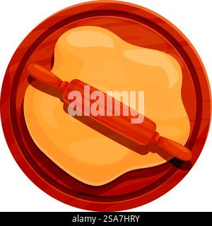 Le rouleau à pâtisserie en bois aplatit la pâte sur une planche à découper circulaire en bois. Rouleau à pâtisserie en bois aplatissant la pâte sur une planche à découper Illustration de Vecteur