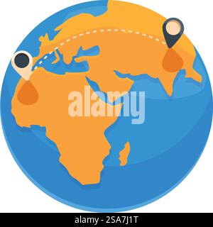Illustration d'un avion volant autour du globe de l'afrique à l'asie. Avion volant autour du globe de l'afrique à l'asie Illustration de Vecteur