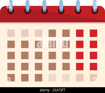 Page de calendrier affichant les jours de la semaine en marron et les jours du week-end en rouge, représentant le concept d'équilibre entre vie professionnelle et vie privée. Calendrier indiquant la semaine avec les jours rouges du week-end représentant le concept d'équilibre entre vie professionnelle et vie privée Illustration de Vecteur