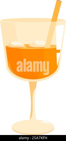 Cocktail d'orange rafraîchissant servi dans un verre à vin, parfait pour l'été. Cocktail orange avec glaçons et paille dans un verre à vin Illustration de Vecteur