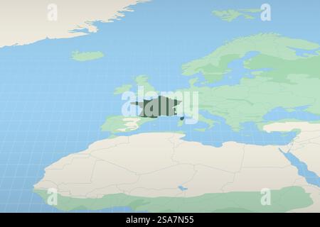 France mis en évidence sur une carte détaillée, la situation géographique de la France. Carte vectorielle. Illustration de Vecteur