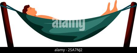 L'homme fait une sieste dans un hamac suspendu à deux palmiers. Homme relaxant allongé sur un hamac entre deux palmiers Illustration de Vecteur