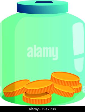 Pot d'argent en verre avec quelques pièces d'or à l'intérieur, le concept de l'épargne pour la retraite. Pot d'argent en verre économiser des pièces pour fonds de retraite Illustration de Vecteur