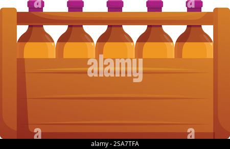 Caisse en bois contenant des bouteilles en verre contenant de la bière artisanale rafraîchissante, parfaite pour représenter des thèmes de brasserie. Caisse en bois contenant des bouteilles en verre contenant de la bière artisanale rafraîchissante Illustration de Vecteur