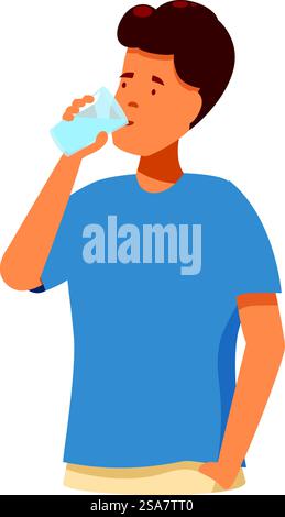 Le jeune homme profite d'un verre d'eau rafraîchissant, favorisant l'importance de l'hydratation pour un mode de vie sain. Jeune homme buvant de l'eau du verre, concept de style de vie rafraîchissant et sain Illustration de Vecteur