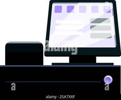 Caisse enregistreuse noire avec lecteur de carte de crédit permettant un paiement rapide. Caisse enregistreuse moderne acceptant le paiement par carte de crédit dans l'épicerie Illustration de Vecteur