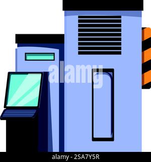 Bâtiment moderne avec kiosque à écran tactile montrant l'affichage numérique vierge pour votre publicité. Bâtiment moderne avec kiosque à écran tactile montrant un affichage numérique vierge Illustration de Vecteur