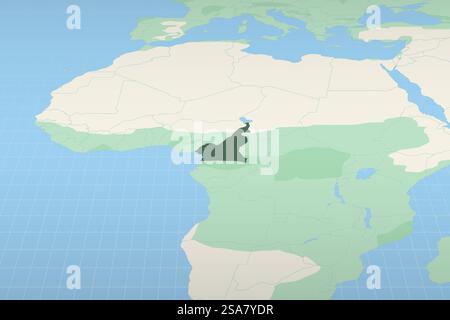Cameroun a souligné sur une carte détaillée, l'emplacement géographique du Cameroun. Carte vectorielle. Illustration de Vecteur