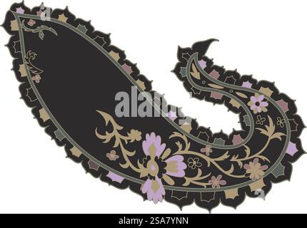 Branches et brindilles de cachemire, fleurs en fleur, décoration florissante et florissante. Bourgeons et pétales isolés, feuillage et végétation. Ornement de diversité végétale et botanique. Vecteur dans le style plat. Fleur avec bourgeons et feuilles, branches paisley Illustration de Vecteur