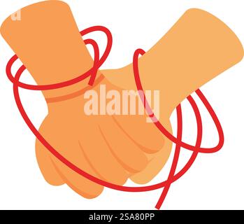 Deux mains se tiennent fermement l'une l'autre avec une ficelle rouge enroulée autour, montrant l'amour et le soutien connectés. Deux mains tenant fermement avec une ficelle rouge montrant l'amour et le soutien connectés Illustration de Vecteur