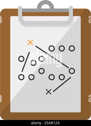 Presse-papiers avec papier et plan, tactique et stratégie pour les joueurs de football ou de rugby. Planification isolée pour équipe, activités sportives et récréatives, événement sportif professionnel. Vecteur dans le style plat. Tactique sportive et stratégie pour le jeu sur papier Illustration de Vecteur