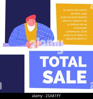 Réductions et ventes pour les clients, réduction totale des prix et offres spéciales pour les clients. Liquidation ou fermeture d'un magasin ou d'un magasin. Bannière promotionnelle, vecteur publicitaire dans l'illustration de style plat. Liquidation de vente totale, réductions pour la bannière de clients Illustration de Vecteur