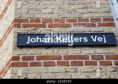 Copenhague, Danemark. 29 janvier 2024. Un panneau de nom de rue avec une inscription indiquant la rue Johan Kellers Vej. (Crédit image : © Kristian Tuxen Ladegaard Berg/SOPA images via ZUMA Press Wire) USAGE ÉDITORIAL SEULEMENT! Non destiné à UN USAGE commercial ! Banque D'Images