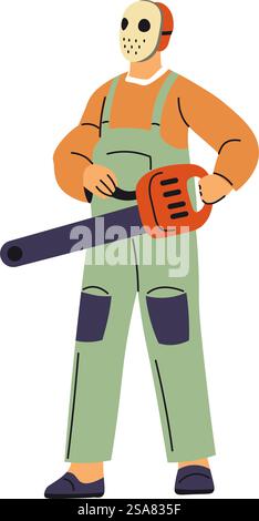 Tenue d'Halloween ou vêtements de Jason Voorhees à partir du vendredi thinteenth. Vêtements et accessoires pour hommes ou femmes. Trick or Treat, costume pour la célébration de fête de vacances. Vecteur dans l'illustration de style plat. Jason Voorhees du vendredi Thinteenth costume Illustration de Vecteur