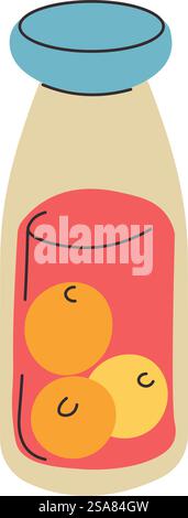 Abricot en conserve. Boisson de compote de fruits isolée dans un bocal en verre. Alternative plus saine aux desserts ou aux garnitures sucrées. Produit du marché agricole. Aliments biologiques pour une nutrition saine. Vecteur dans le style plat. Boisson de compote de fruits dans un pot en verre, boisson saine Illustration de Vecteur