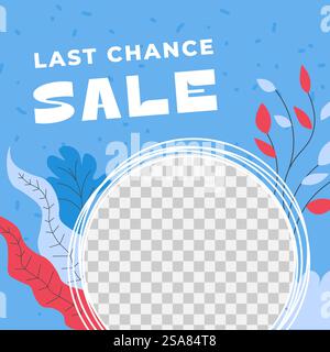 Ventes et produits à prix réduit dans les magasins et les magasins, dernière chance. Bannière promotionnelle ou affiche publicitaire avec cadre transparent. Centres commerciaux modernes et réduction des prix des marchandises. Vecteur dans le style plat. Réductions de dernière chance, liquidation et vecteur d'offre Illustration de Vecteur