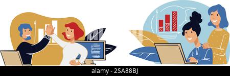Illustration vectorielle d'un homme dans la pensée avec une infographie de pourcentages, représentant l'analyse de décision et l'évaluation statistique. Processus de prise de décision Infographic Art Illustration de Vecteur
